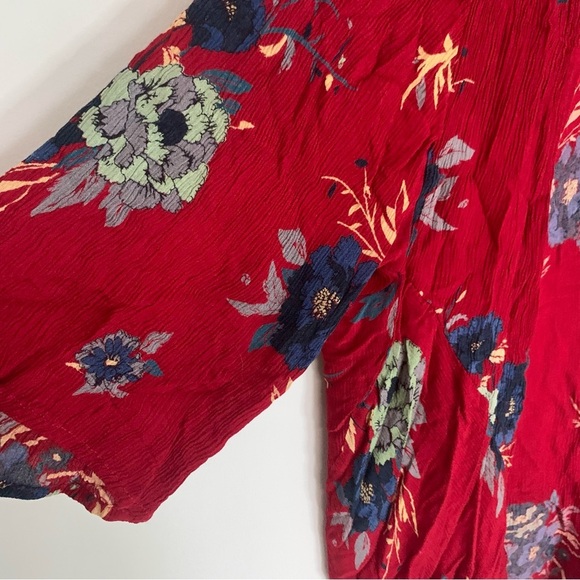 Patrons Of Peace Red Blue Floral Rayon Kimono Open Front M - Picture 6 of 8